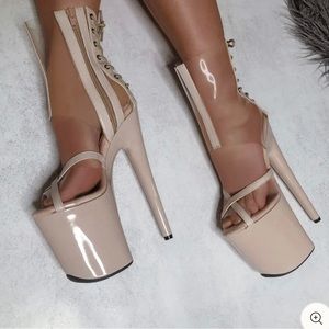 Hella Heels - Nude / Beige Hybrid gloss heels - 8 inch